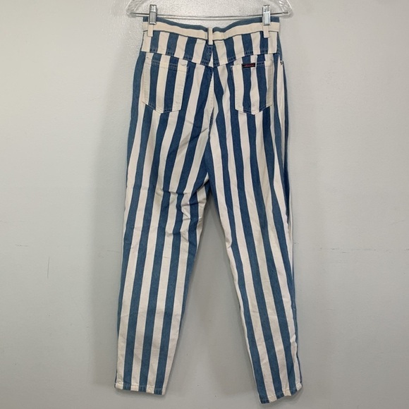 Vintage 90s Sasson Blue White Vertical Striped High Waisted Mom Jeans Size 7 - Picture 7 of 7